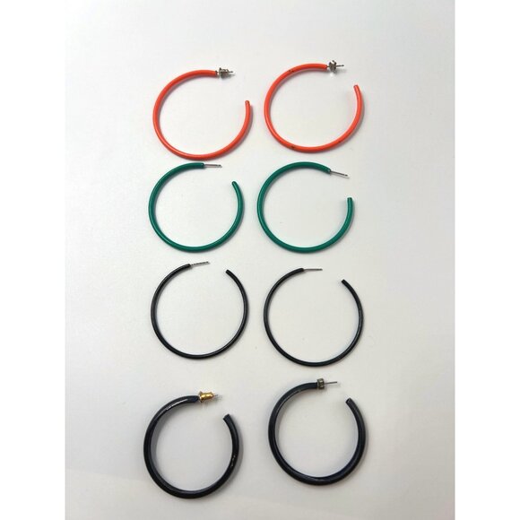 4 Pairs Hoop Pierced Earrings Red Green Black Blue - Picture 2 of 6